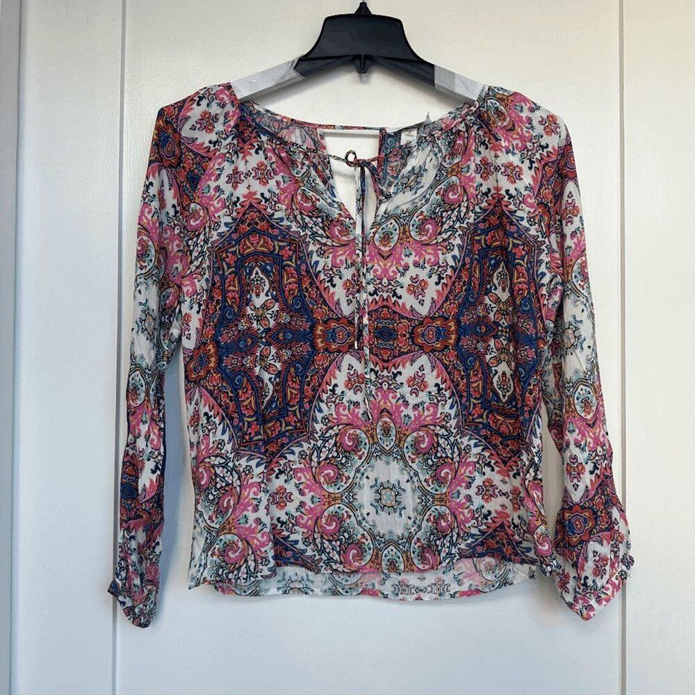 Yumi Kim Pink Paisley Silk Tie Neck Blouse XS NWT